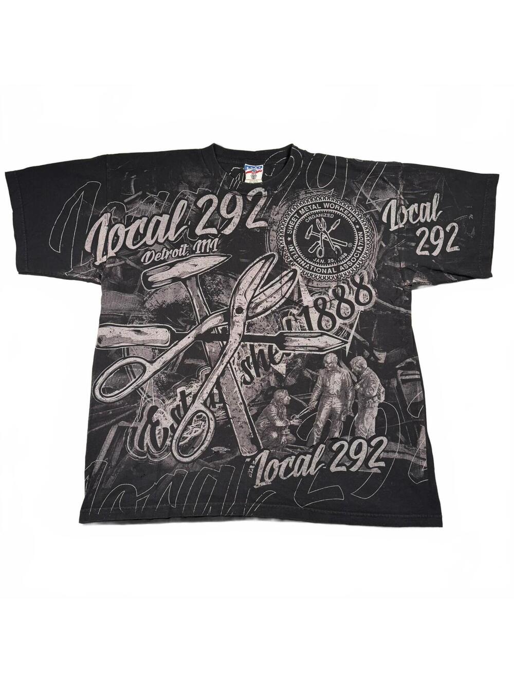 Vintage 90s Sheet Metal Workers Local 292 Detroit AOP T-Shirt Union Made 2XL